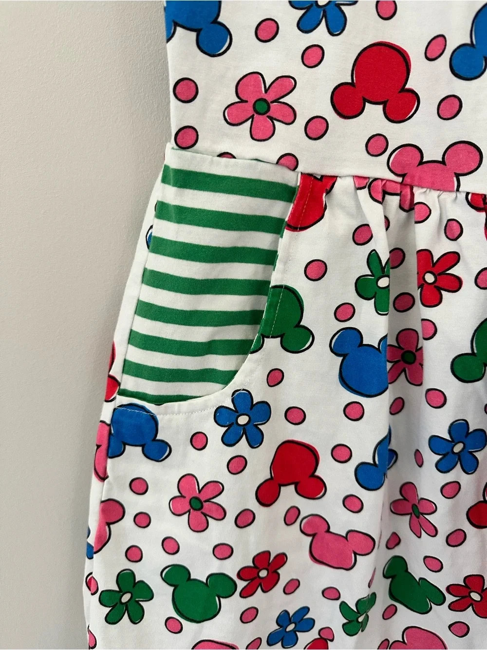 Hanna Andersson Sleeveless 100% Cotton White Floral & Mickey Print Play Dress